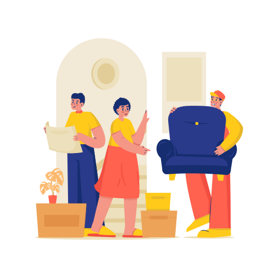 Moving, Courier, Delivery, Sofa, Furniture, Relocation, Renovation, Home, Family illustration