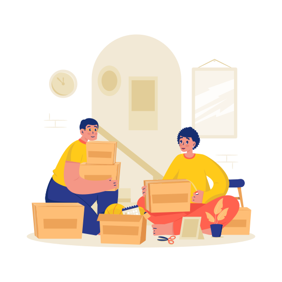 Moving, Relocation, Boxes, Packing, Delivery, Shipping, Family, Preparation illustration