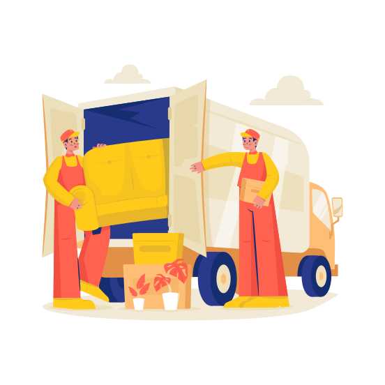 Shipping, Delivery, Courier, Mover, Relocation, Loading, Truck, Moving, Furniture illustration
