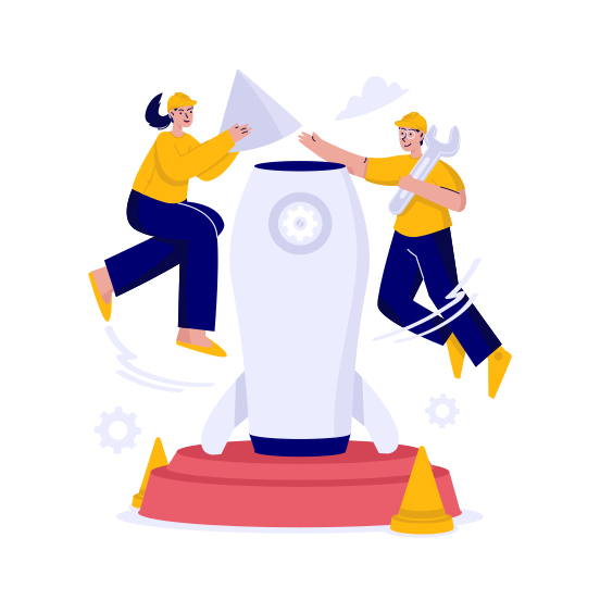Rocket, Collaboration, Repair, Teamwork illustration
