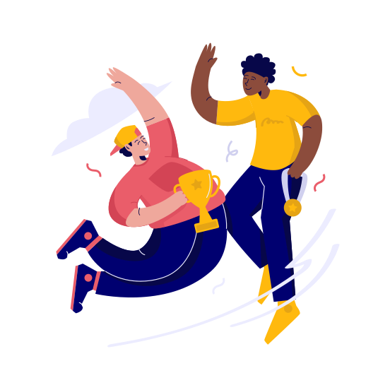 Success, Collaboration, Winner, Team, Teamwork, Trophy, Achievement, Highfive, Celebration illustration