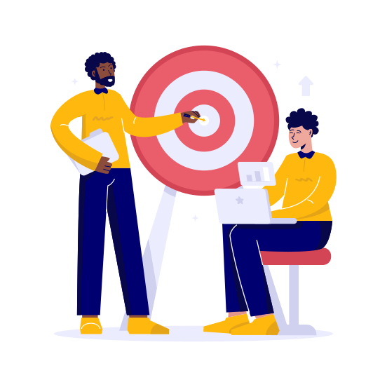 Target, Goal, Achievement, Teamwork, Report, Discussion, Collaboration illustration