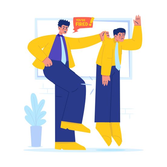 Fired, Employee, Businessman, Kicked Out, Angry Boss, Career, Office Worker illustration