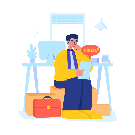 Sad, Depressed, Fired, Termination, Office Worker illustration