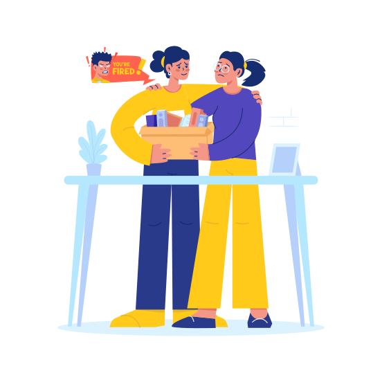 Sad, Fired, Support, Farewell, Friendship, Workplace illustration
