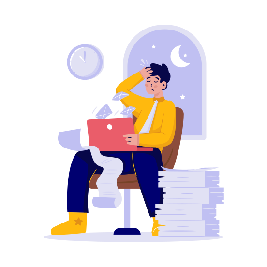 Overworked, Tired, Office Worker, Busy, Deadline, Overtime, Stressed illustration