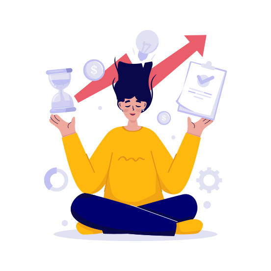 Time Management, Profit, Growth, Success, Balance, Calm, Business, Checklist, Focus illustration