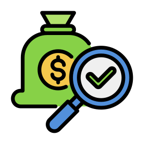 Analytics, Analysis, Money Bag, Cost, Inspection icon