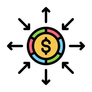 Diversification, Investment, Money, Share, Expand, Spread icon