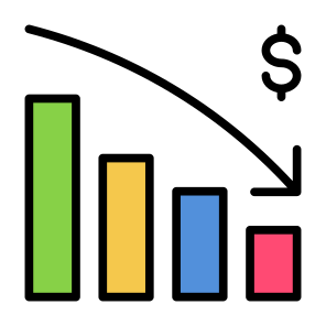 Decrease, Reduction, Benefit, Statistic, Money  icon