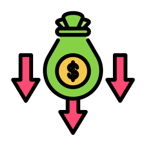 Low Cost, Reduce Cost, Low Prices, Cheap,  Down Arrows, Cost  icon