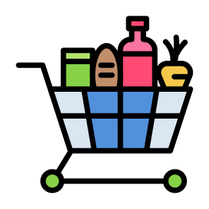 Groceries, Shop, Supermarket, Cart, Vegetables, Food icon