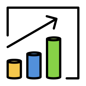 Scalability, Volume,  Investment, Analytics, Growth icon