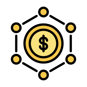 Decentralization, Networking, Sharing, Dollar, Coin, Structure, Currency, Decentralized icon