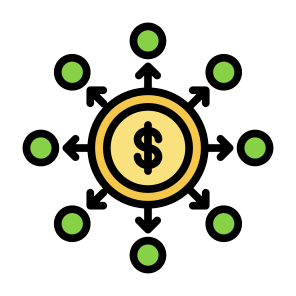 Decentralized, Networking, Dollar, Distribute, Distribution, Decentralization icon