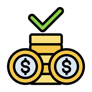Cost, Coins, Money Stack, Check, Business icon