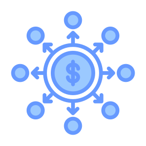 Decentralized, Networking, Dollar, Distribute, Distribution, Decentralization icon