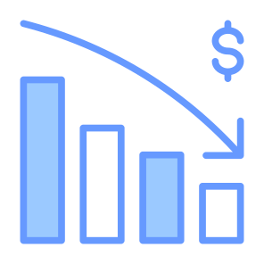 Decrease, Reduction, Benefit, Statistic, Money  icon