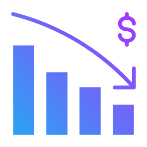 Decrease, Reduction, Benefit, Statistic, Money  icon