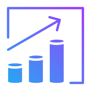 Scalability, Volume,  Investment, Analytics, Growth icon