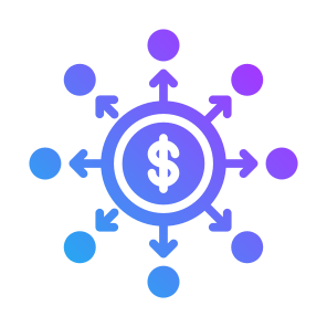 Decentralized, Networking, Dollar, Distribute, Distribution, Decentralization icon