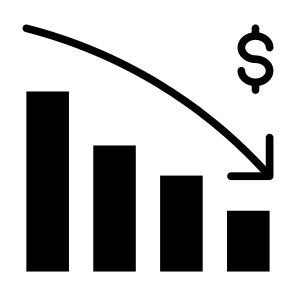 Decrease, Reduction, Benefit, Statistic, Money  icon