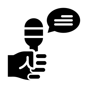 Interview, Communication, Hand, Report, Microphones icon