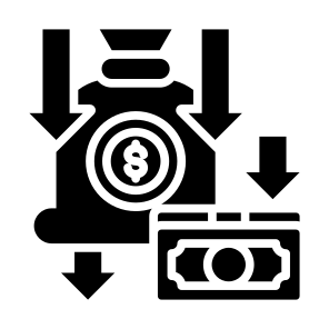 Decrease, Money Bag, Economic Crisis, Low Income, Income icon