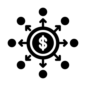 Decentralized, Networking, Dollar, Distribute, Distribution, Decentralization icon
