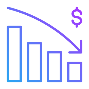 Decrease, Reduction, Benefit, Statistic, Money  icon