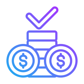 Cost, Coins, Money Stack, Check, Business icon