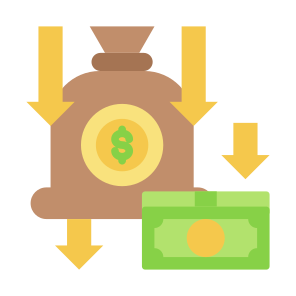 Decrease, Money Bag, Economic Crisis, Low Income, Income icon