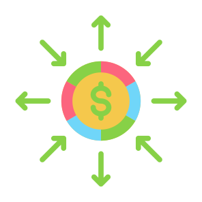 Diversification, Investment, Money, Share, Expand, Spread icon