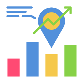 Market Positioning, Location, Objective, Position, Statistics icon