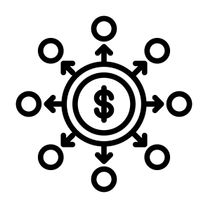 Decentralized, Networking, Dollar, Distribute, Distribution, Decentralization icon