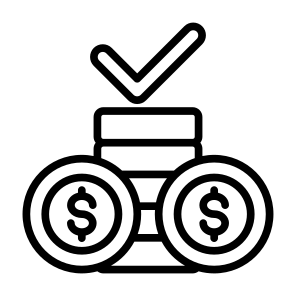 Cost, Coins, Money Stack, Check, Business icon