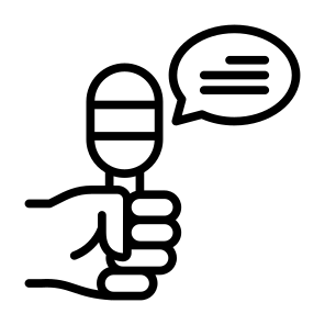 Interview, Communication, Hand, Report, Microphones icon