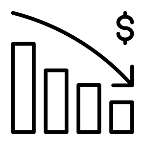Decrease, Reduction, Benefit, Statistic, Money  icon