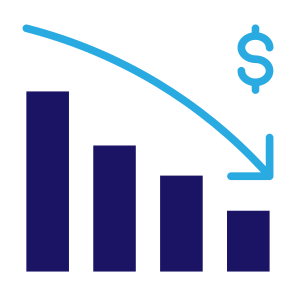 Decrease, Reduction, Benefit, Statistic, Money  icon