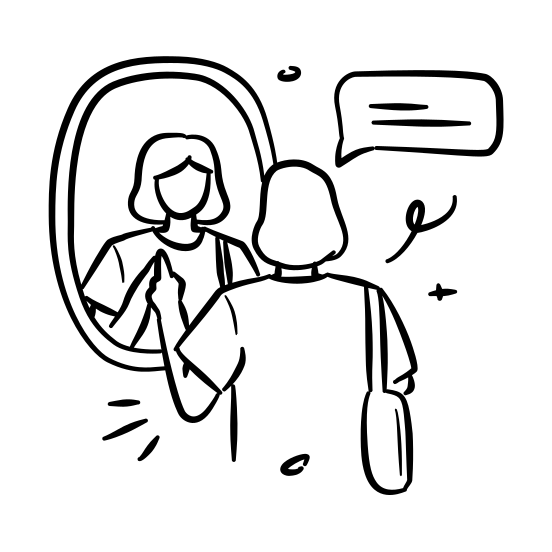 Self Reflection, Mirror, Awareness,introspection, Understanding, Confidence, Meditation, Emotion, Self Care, Motivation, Evaluation illustration