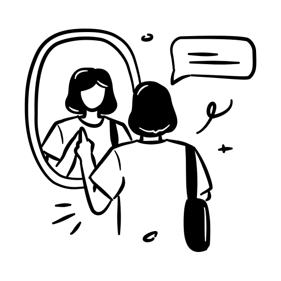 Self Reflection, Mirror, Awareness,introspection, Understanding, Confidence, Meditation, Emotion, Self Care, Motivation, Evaluation illustration