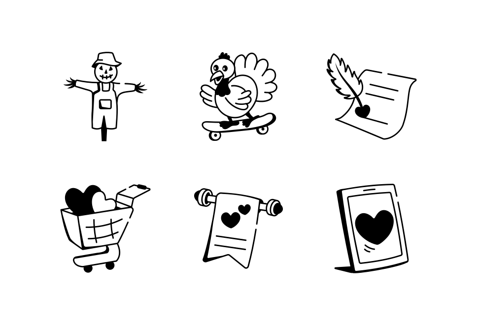 Love and Celebration Doodle Icons Bundle Large Set Preview