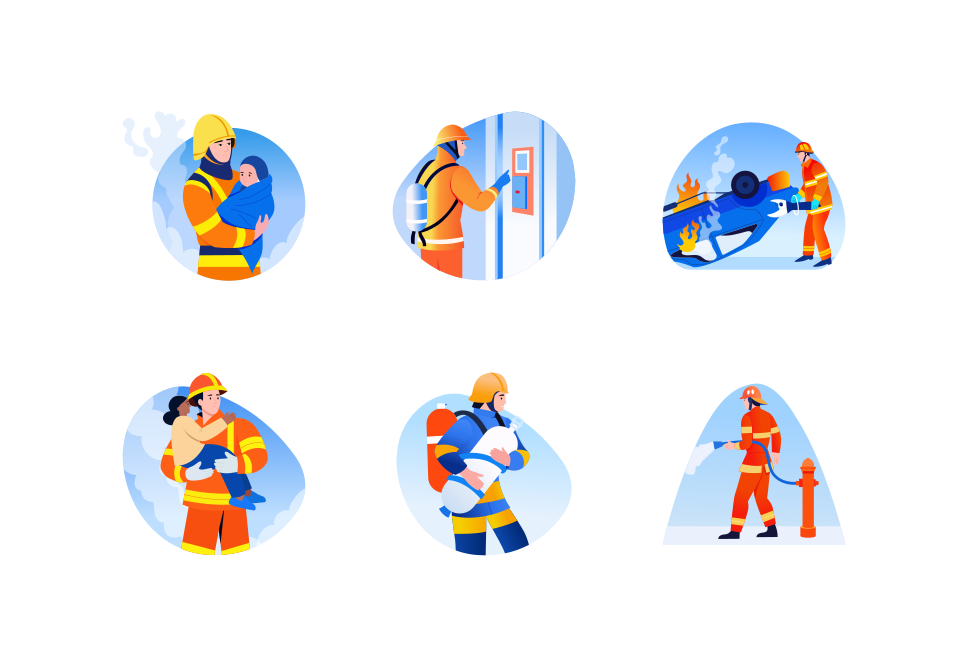 Firefighter Illustration Art Set Large Set Preview