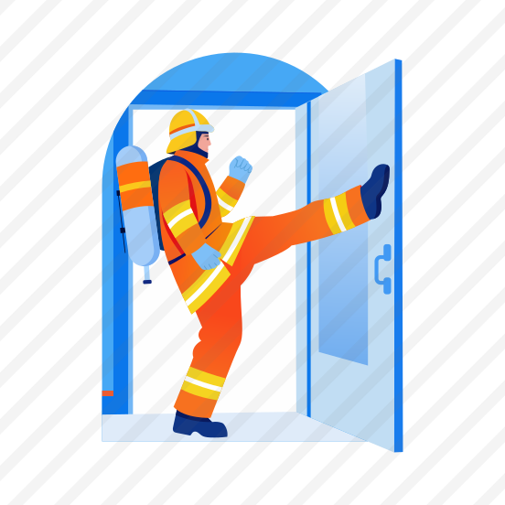 Breaking Door, Kicking, Rescue, Emergency, Firefighter, preview