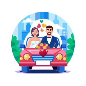 Couple Ride, Married, Car, Driving, Wedding icon