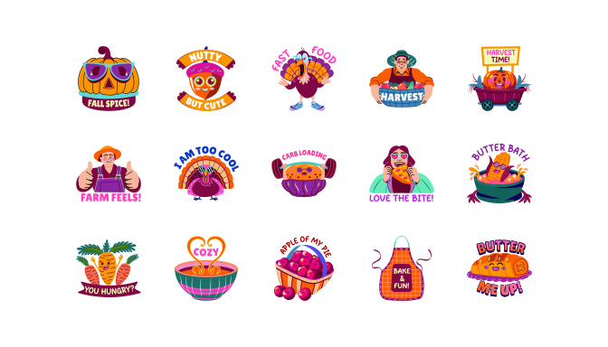 Sticker-Style Turkey and Pumpkin Lettering