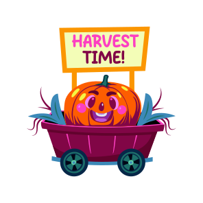 Harvest Time, Pumpkin Cart, Thanksgiving, Festival, Typography, icon