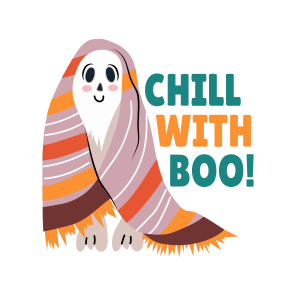 Ghost Boo, Chilling, Smiling, Friendly Ghost, Typography icon