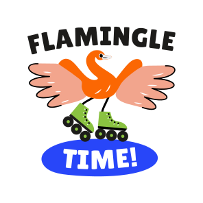 Flamingo Time, Skating, Bird, Enjoying, Typography icon