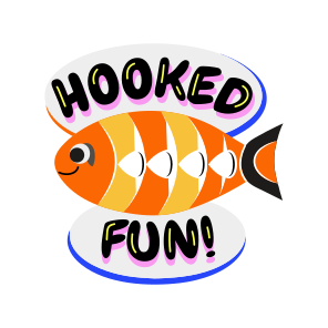 Hooked Fun, Fish, Angling, Typography, Letting icon
